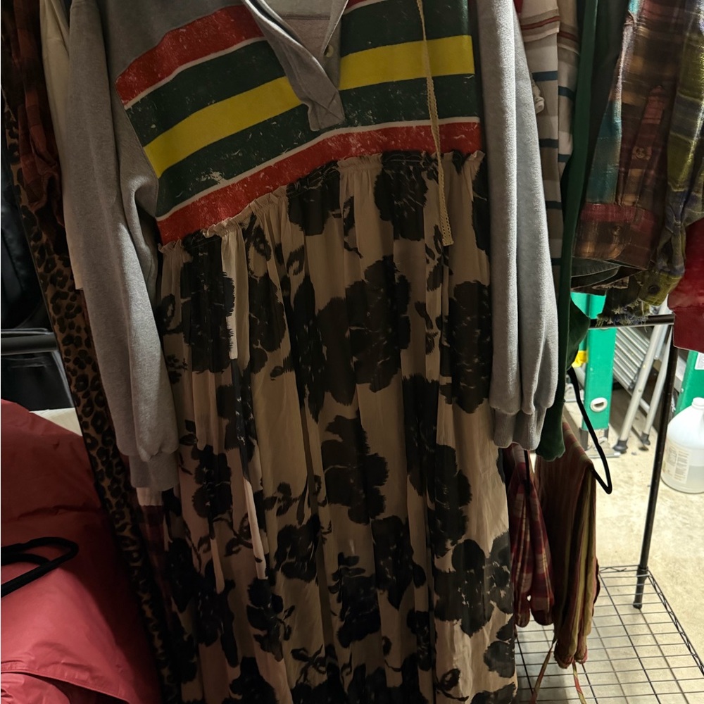 Vintage Free People Striped and Floral Long Sleeve Dress